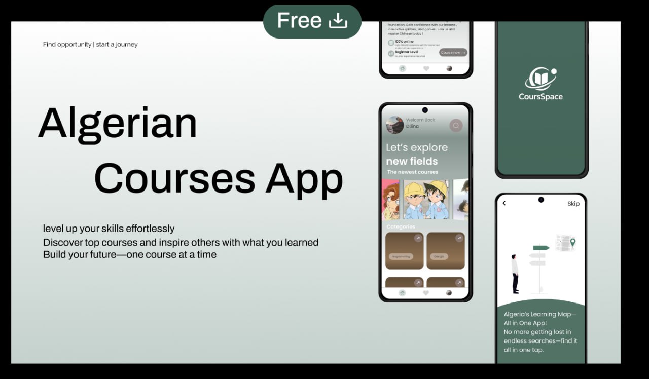 CourSpace — Algerian Courses App interface showcase